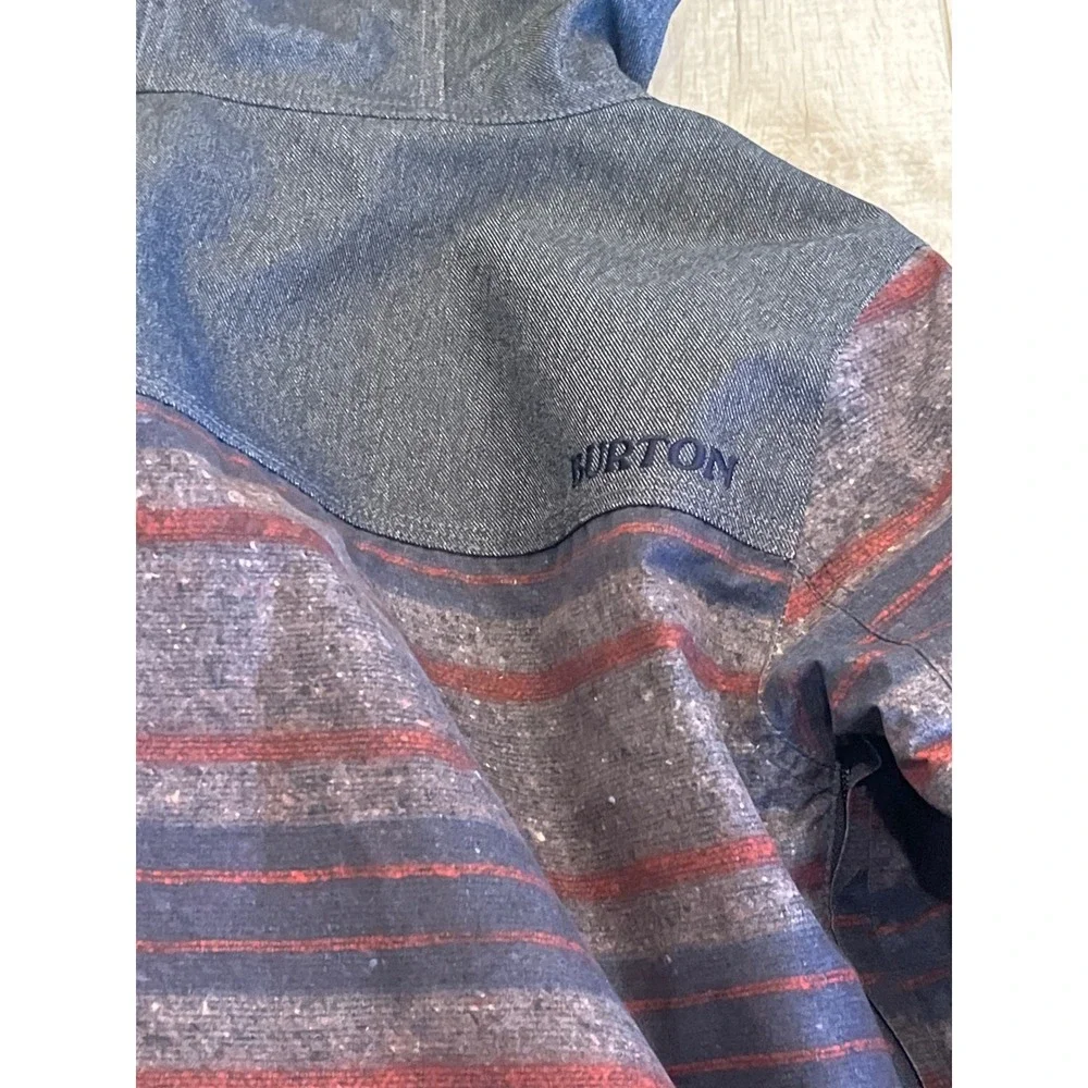 Burton Mens Striped Snowboard‎ Jacket Hooded Blue Red Outerwear Small